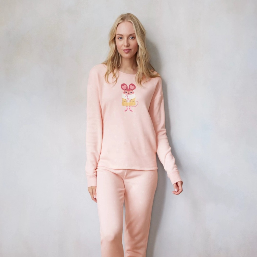 NWT Lauren Conrad Pink Mouse 2 piece Pajama Set